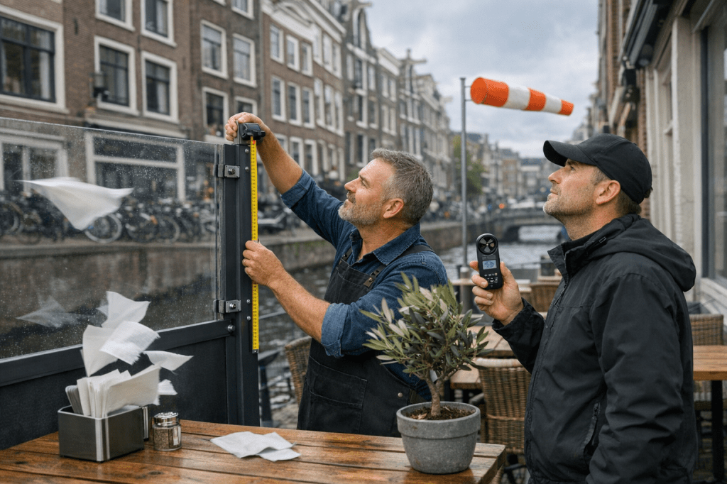 Hoe kies je het juiste horeca terrasscherm op basis van windbelasting en terrasoriëntatie?