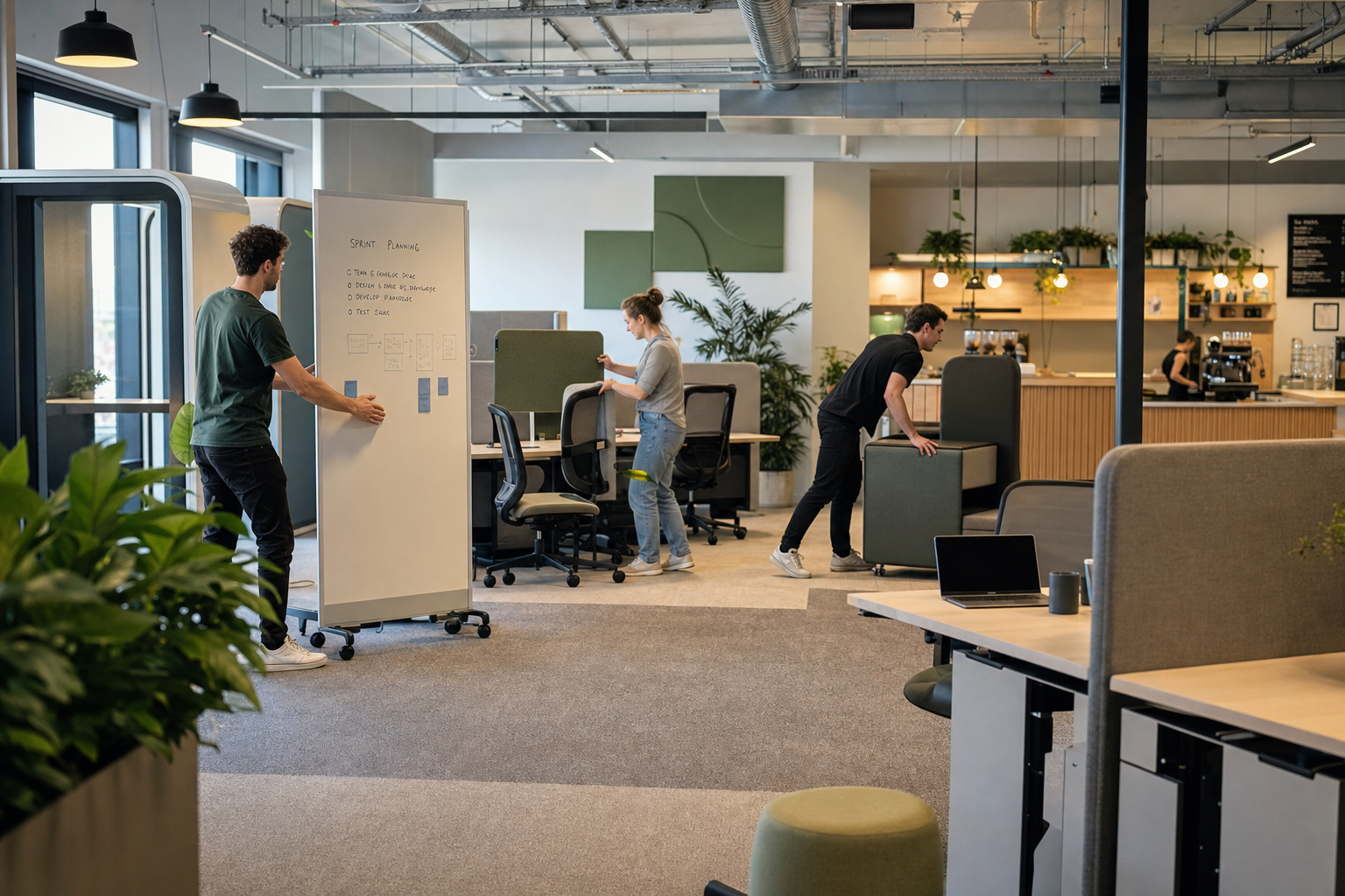 Modulaire kantoorinrichting voor teamuitbreiding